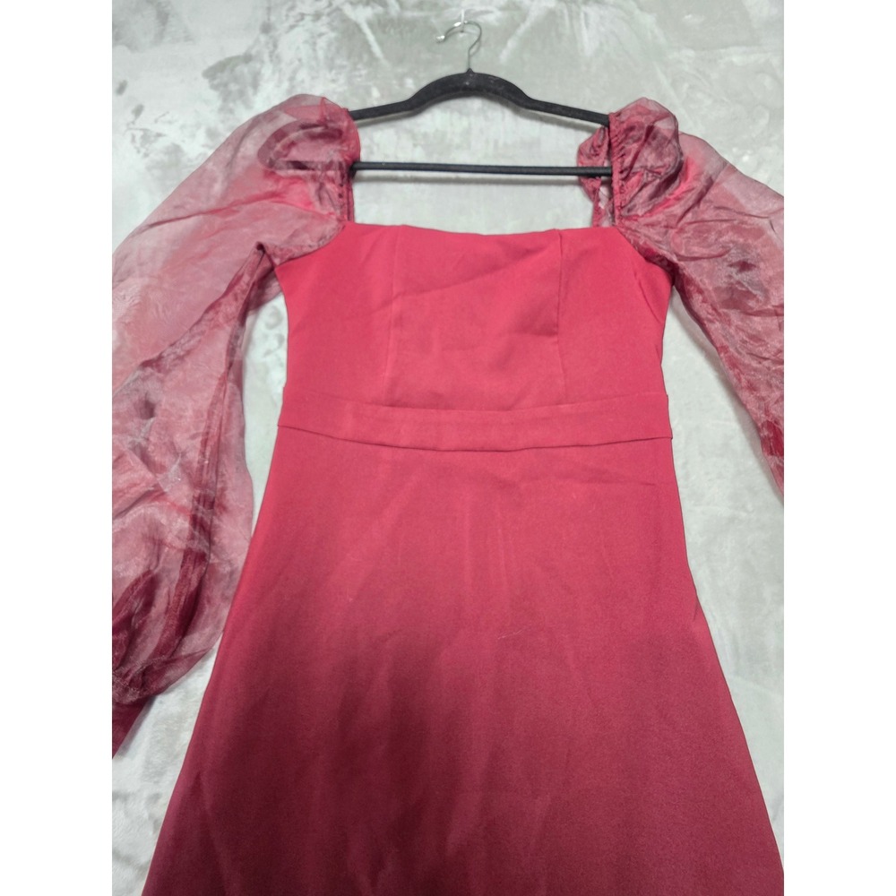 Fashion Nova Burgundy Square Neck Sheer‎ Puff Sleeve Mini Dress Small - Picture 7 of 8